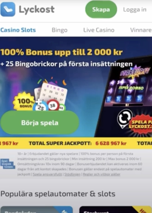 Huvudspel urval portal lobby Lyckost Casino