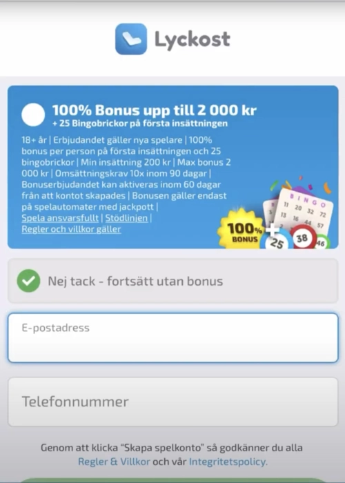 Skyddad medlem åtkomst gateway Lyckost Casino